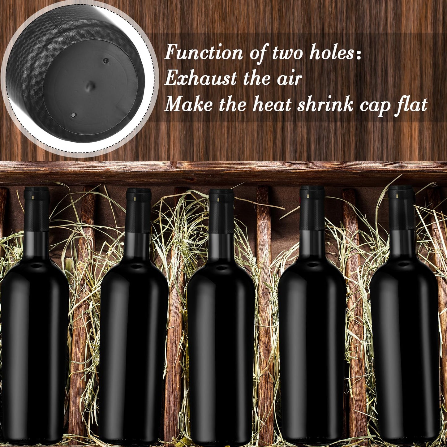 Zonon 200 Pieces PVC Heat Shrink Capsules Hot Sauce Bottles 28 x 50mm Wine Woozy Bottles Capsules Shrink Caps,5oz 10oz (Black)