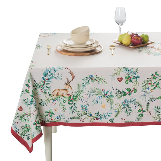 Maison d' Hermine Table Cloth Rectangle Table 100% Cotton 60 x 108 Inches Fall Tablecloth Reusable Everyday Use for Thanksgiving Christmas Decorations Dining Farmhouse Party (Holly Time)