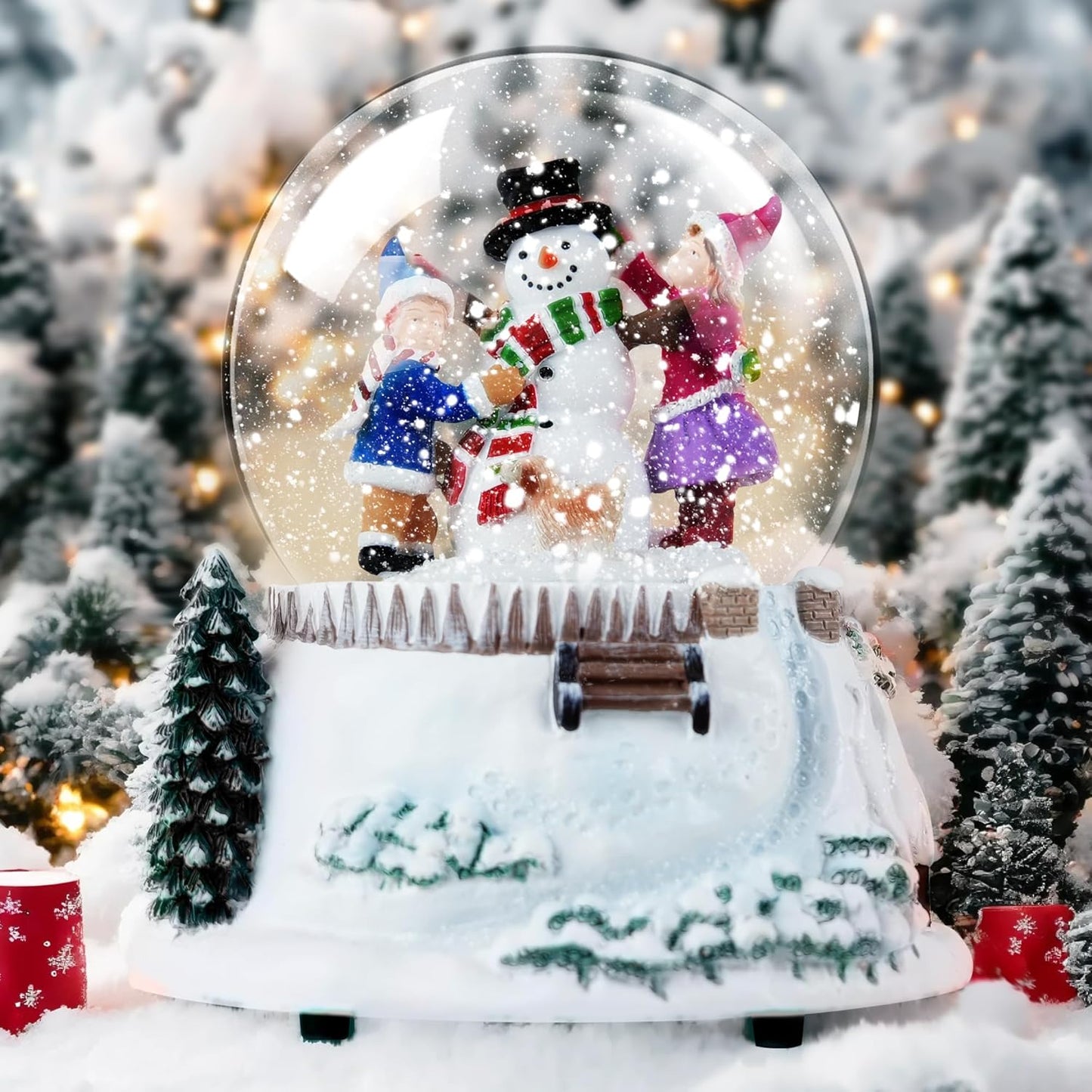 Snowman & Friends Christmas Snow Globe - LED Lights & Musical Feature | Winter Home Décor