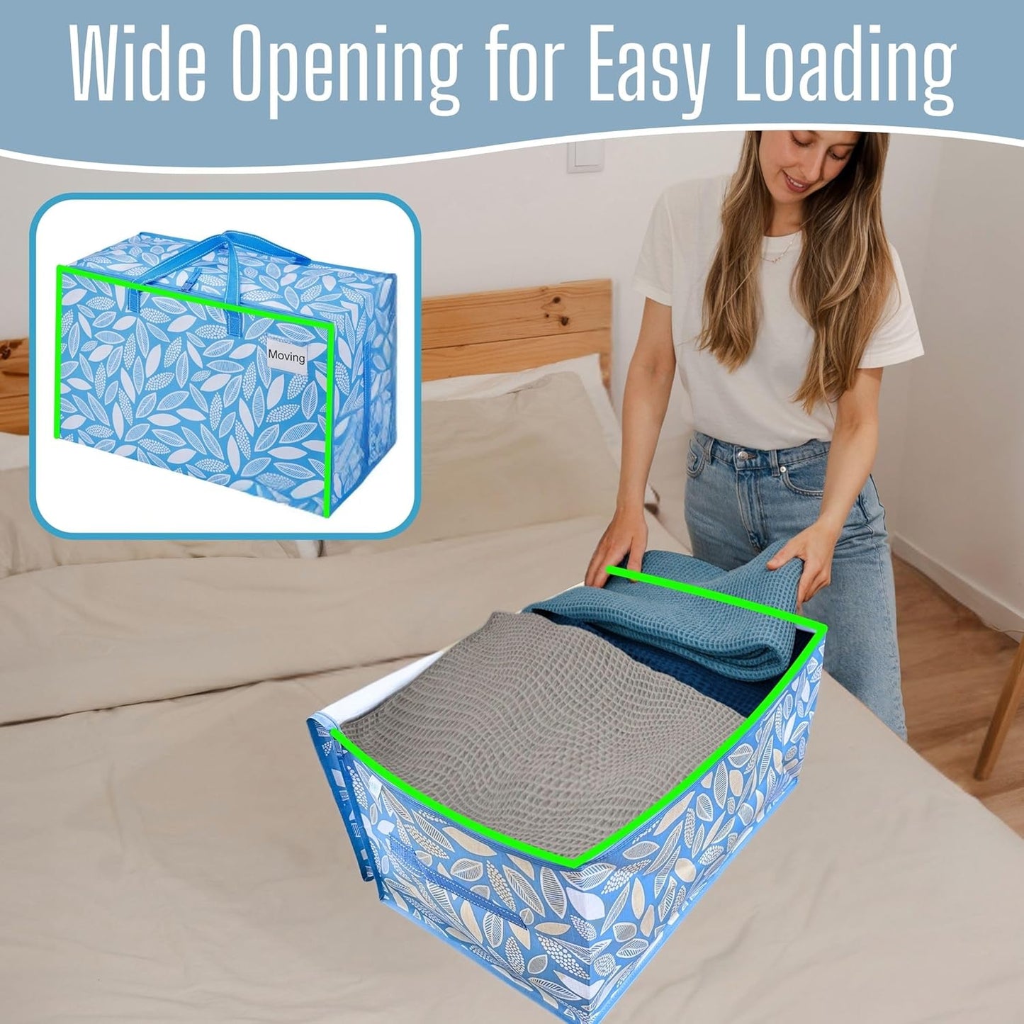 VENO Extra Large Heavy Duty Moving Bags - 4 Pack with Wide Opening & Reinforced Handles for Easy Storage