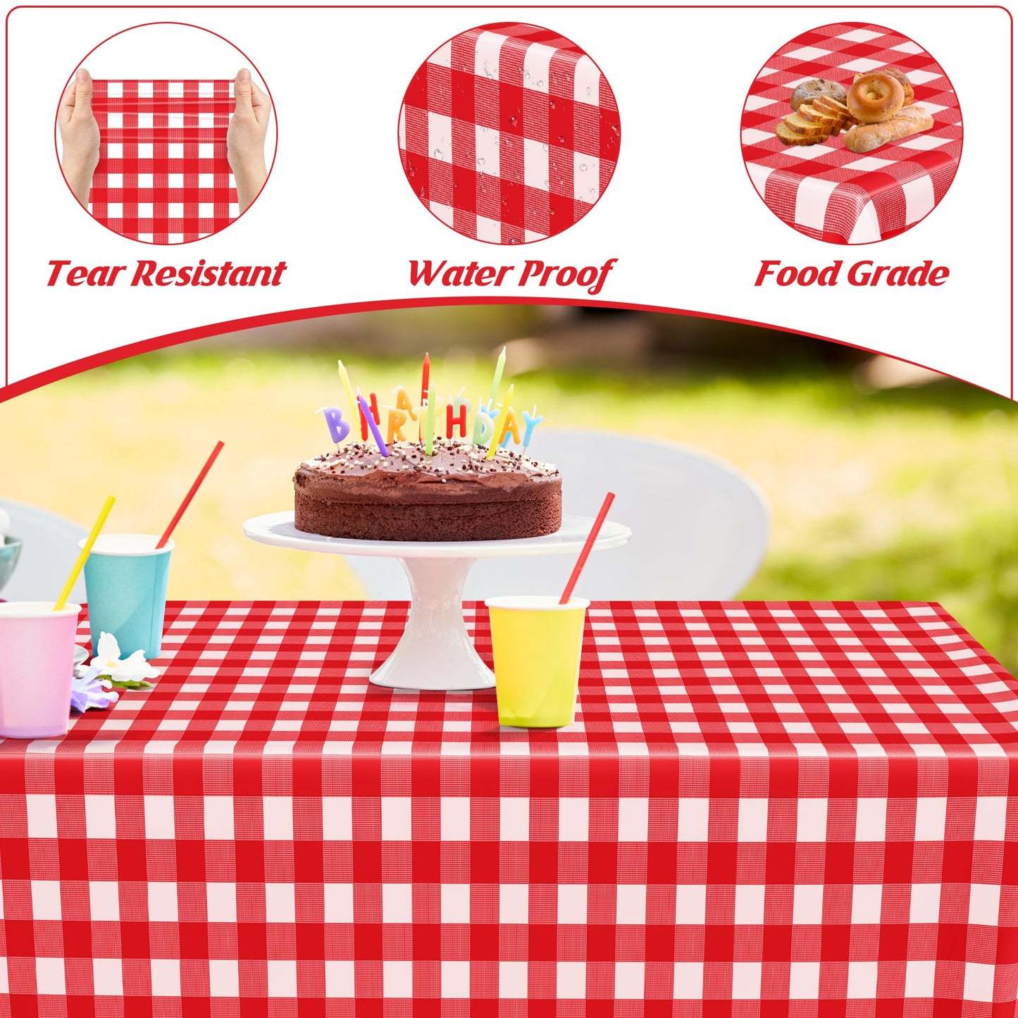 4Pack Plastic Table Cloth Ddisposable, 54" x 108" Table Cloth Rectangle Table, Waterproof Red and White Checkered Tablecloth, Outdoor Picnic Table Cover for Birthday Party Gathering Holiday Dinner