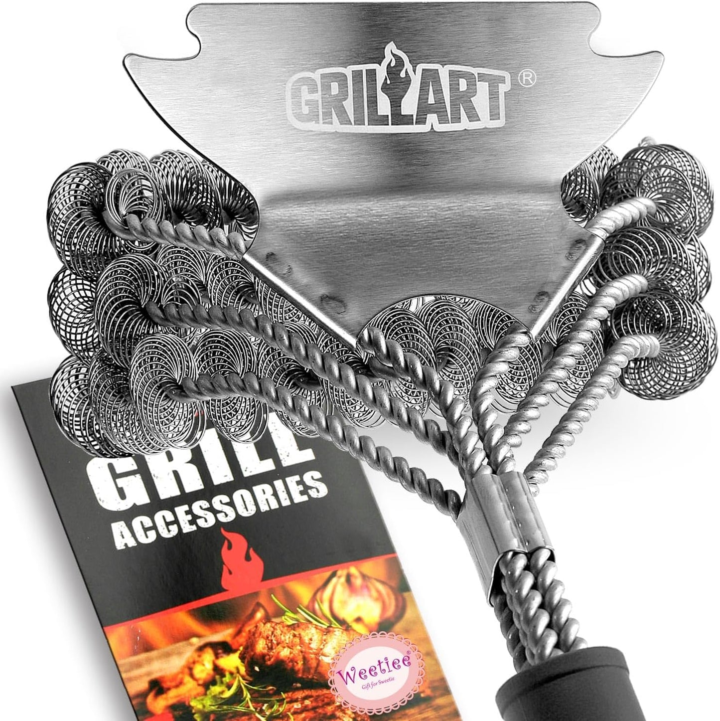 Skiennix Grill Brush and Scraper - Bristle-Free BBQ Cleaner for Safe Grilling | 18'' Stainless Steel for Porcelain, Weber, Gas & Charcoal Grills