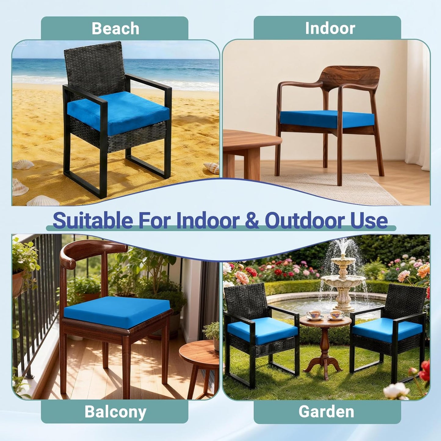 Skiennix Outdoor Seat Cushion Set - Water-Resistant & Fade-Resistant, 19 x 19 in, 2PC with Removable Cover & Adjustable Straps