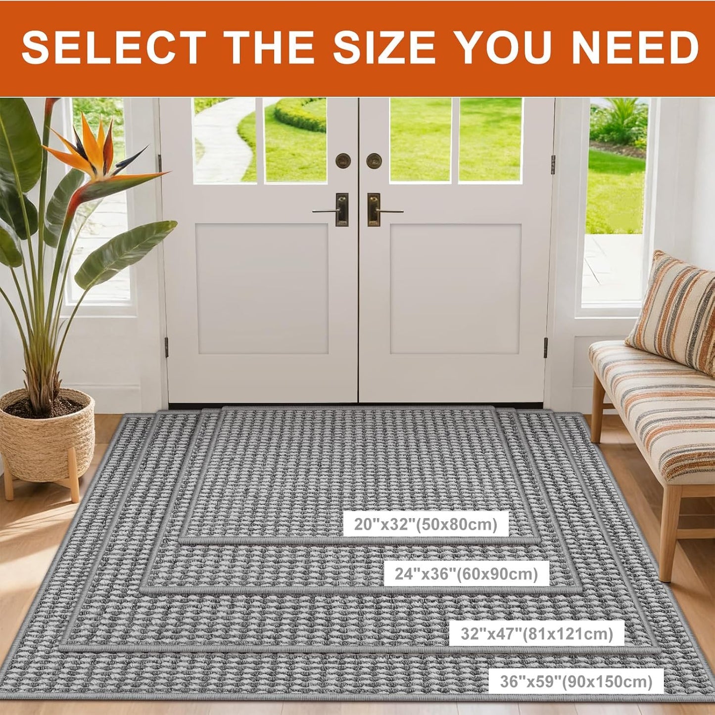 Regine Switzerland Dirt Trapper Door Mat - Non-Slip, Absorbent 24"x36" Indoor Entrance Rug | Grey White