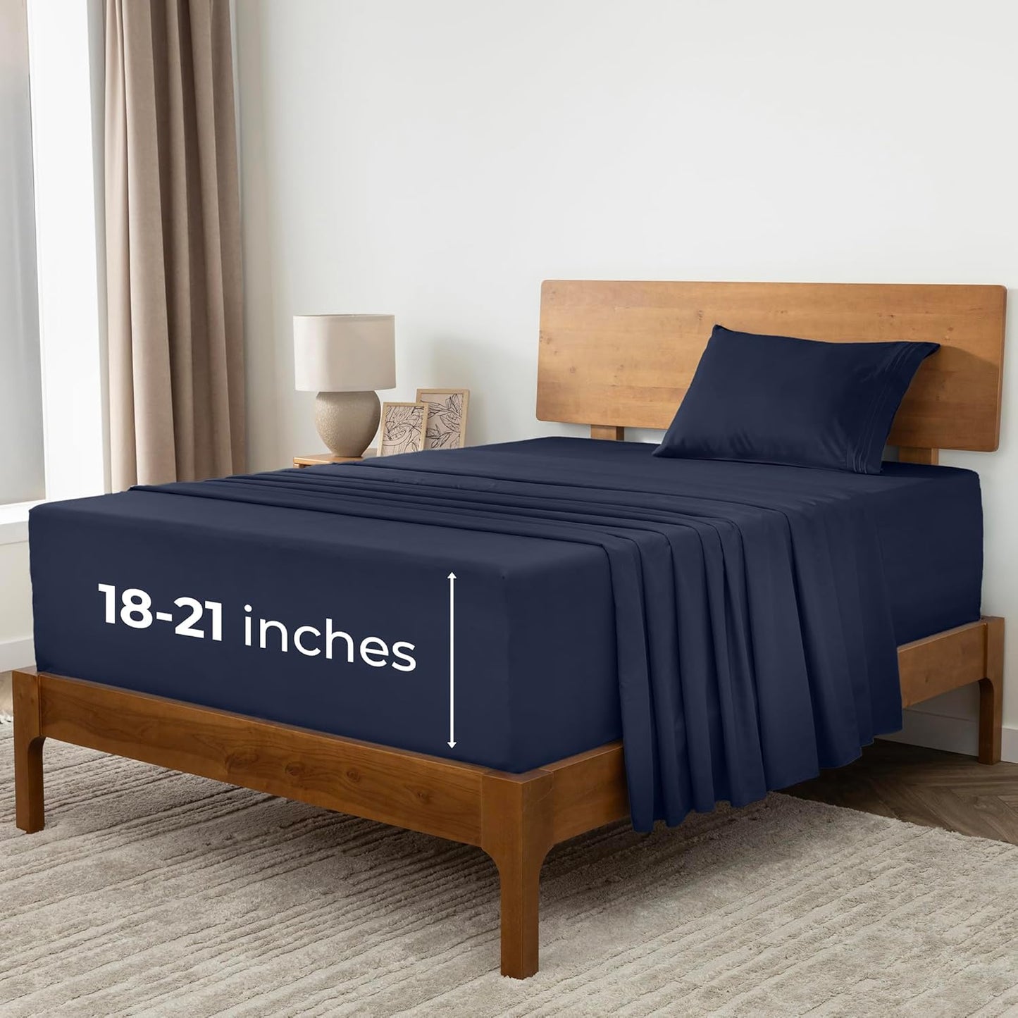 Mellanni Extra Deep Twin Sheets - Ultra Soft Hotel Luxury Bedding | Cooling, Wrinkle & Stain Resistant (Navy Blue)