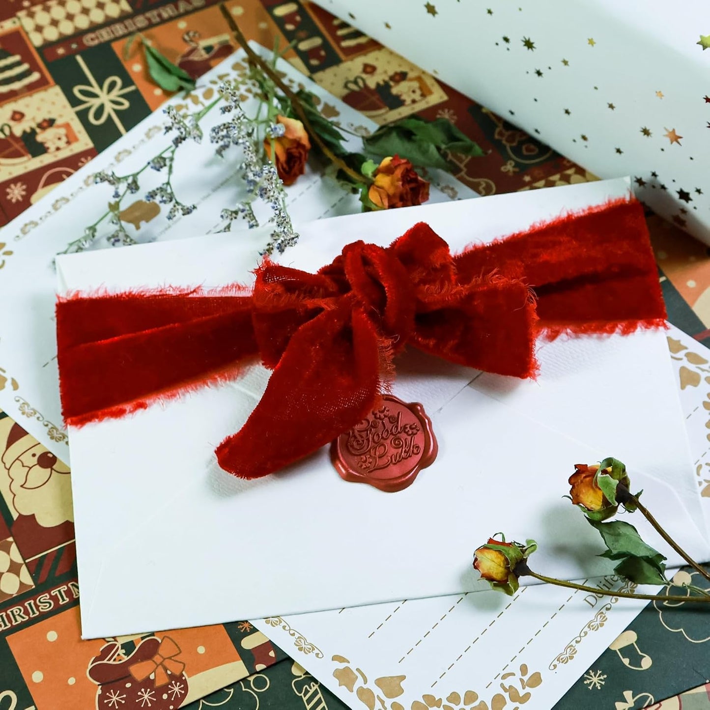 Red Velvet Ribbon - Handmade Silk Fabric, 1.5 Inch x 5 Yards, Perfect for Gift Wrapping & Decorations