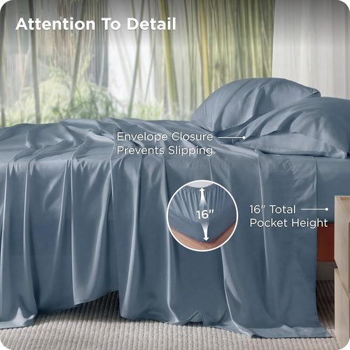 Bedsure Cooling Sheets - California King Sheet Set, Breathable Rayon from Bamboo, Deep Pocket Up to 16 Inches, Dusty Blue