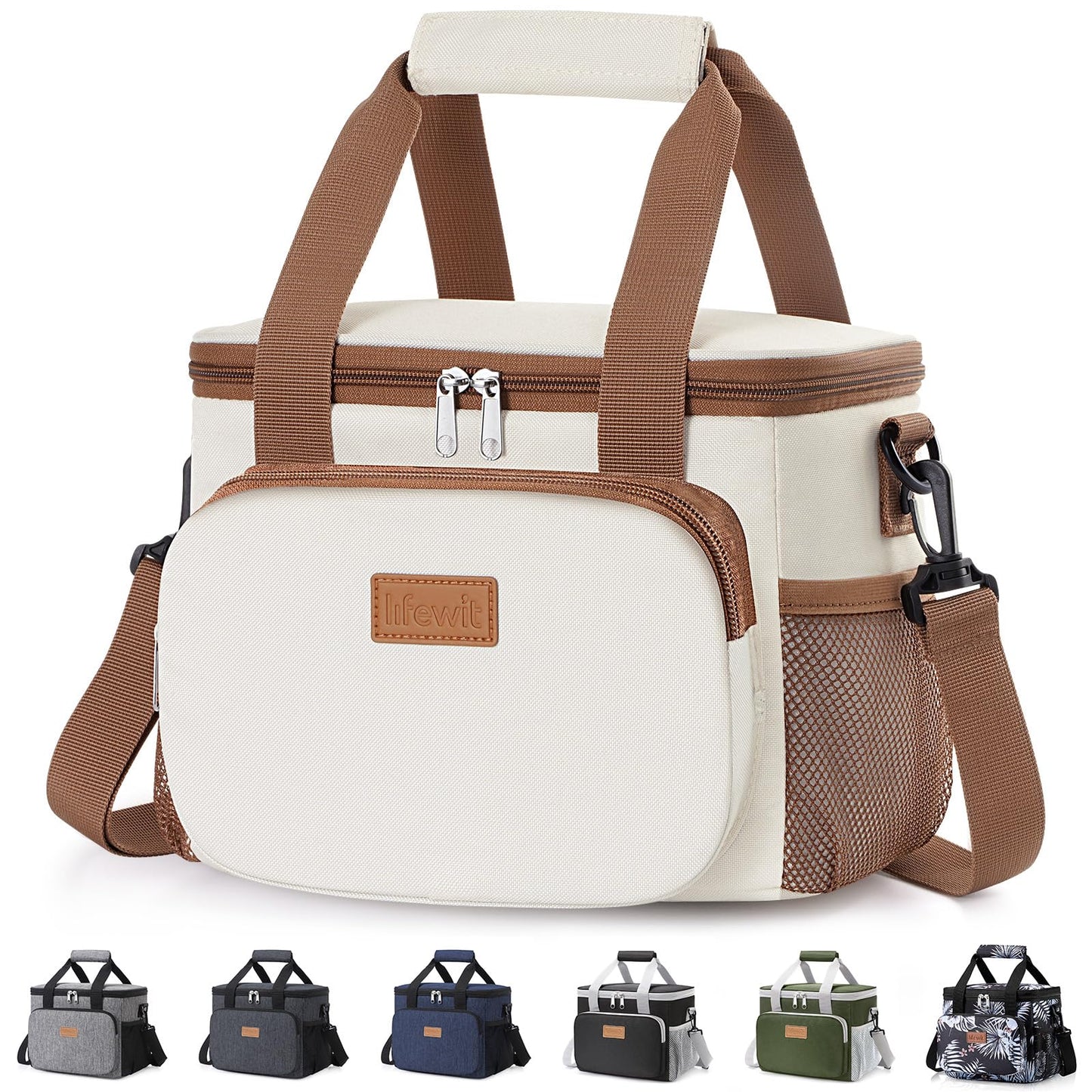 Lifewit Medium Lunch Bag, Insulated Lunch Box, Soft Cooler Cooling Tote for Adult Men Women, Beige 12-Can (9L)