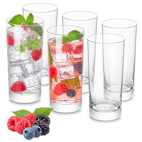 Drinking Glasses Set of 6, 16 oz Tall Drinking Glasses Highball Glassware, Borosilicate Glass Crystal Highball Glasses, Tom Collins Bar Glassware, Water Glass Cups for Cocktail, Mojito Bar Glassware