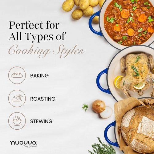 Cast Iron Dutch Oven with Lid – Non-Stick Ovenproof Enamelled Casserole Pot – Sturdy Dutch Oven Cookware – Dark Blue, 3.1-Quart, 22cm – by Nuovva