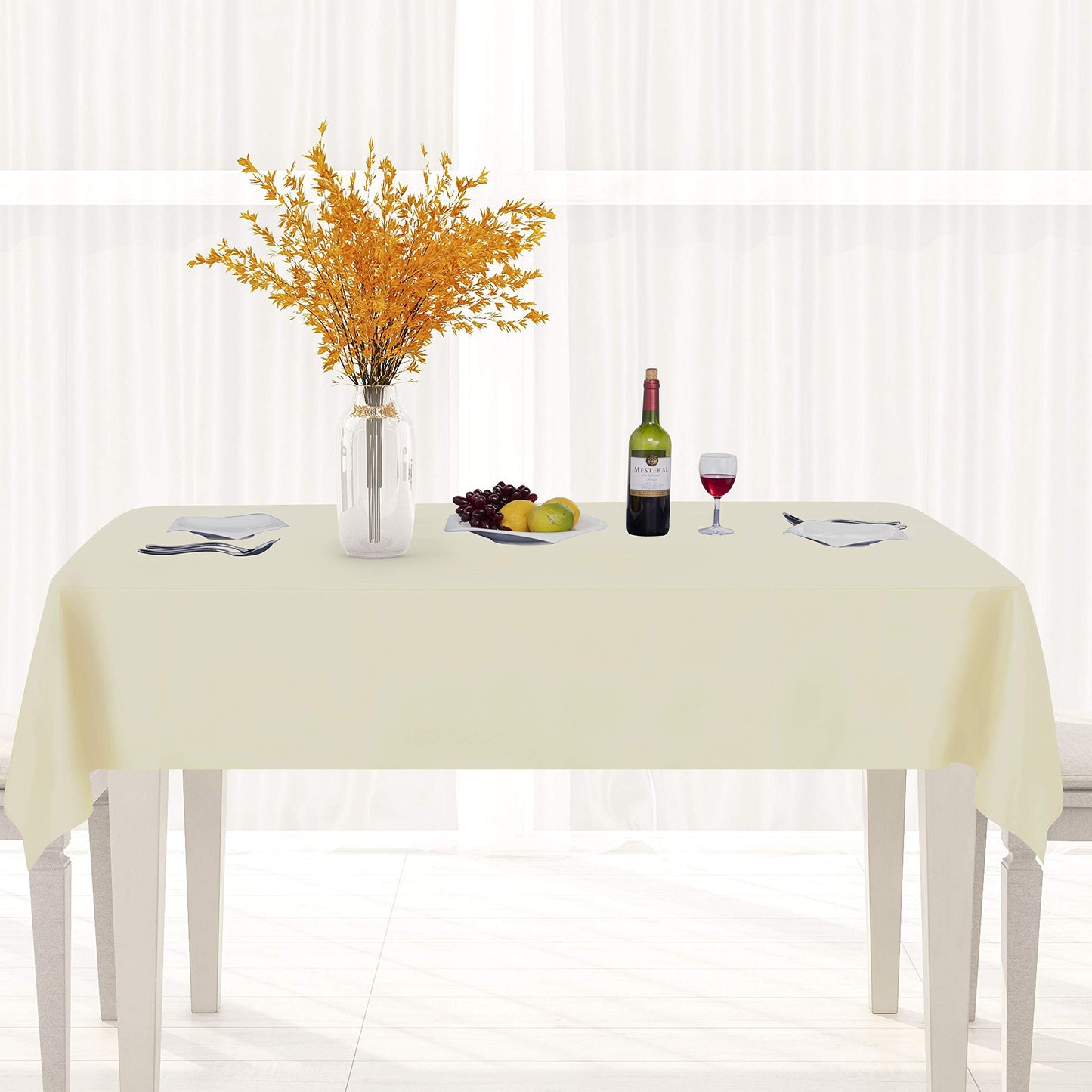 sancua 100% Waterproof Rectangle PVC Tablecloth - 70 x 90 Inch - Oil Proof Spill Proof Vinyl Table Cloth, Wipe Clean Table Cover for Dining Tables, Buffet Parties and Camping, Beige