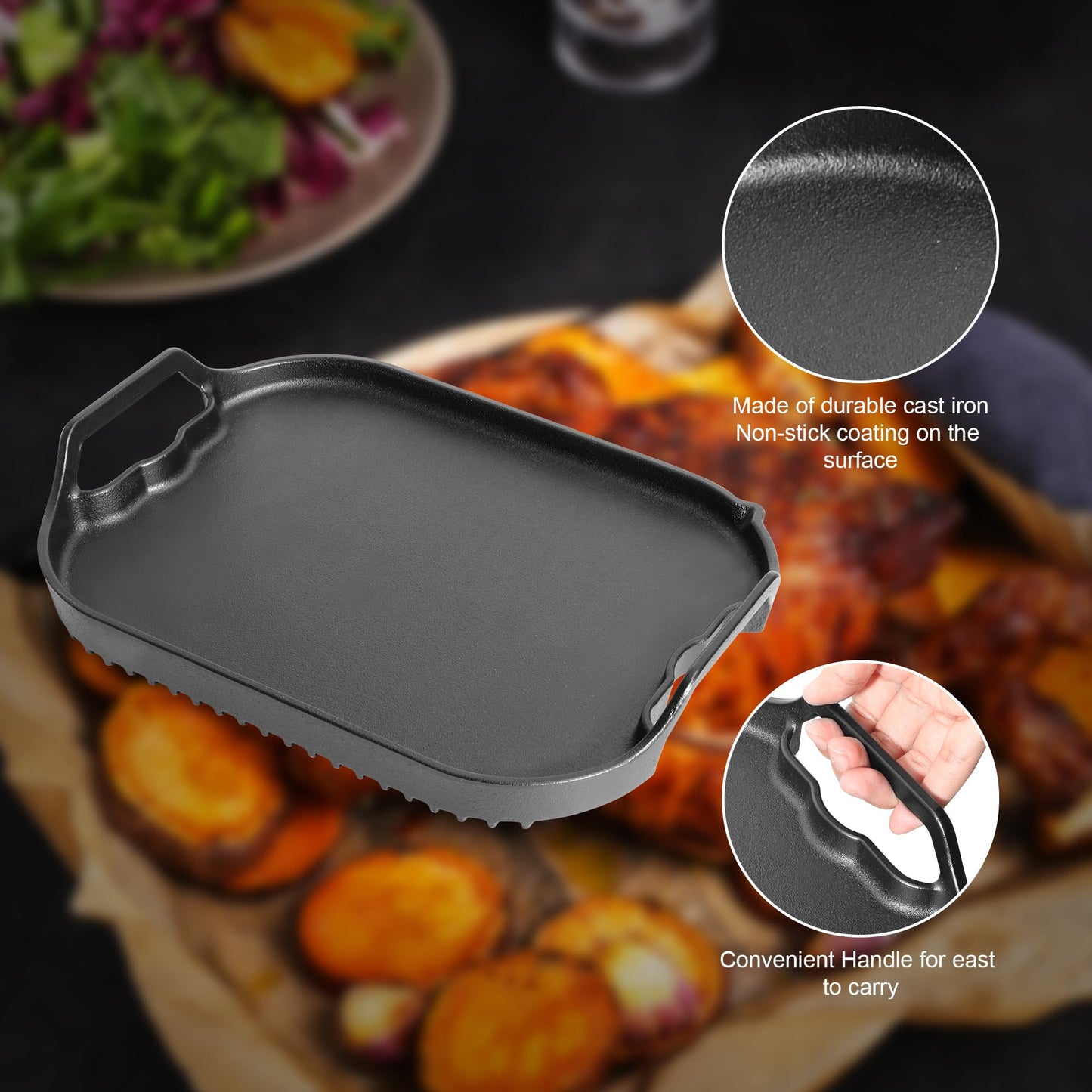 BBQ PLUS Flat Top Griddle for Ninja IG651 Foodi Smart XL Pro 7-in-1 Indoor Grills,BBQ Grill Griddle Plate Replacement for Ninja Foodi Indoor Grill,Non-Stick