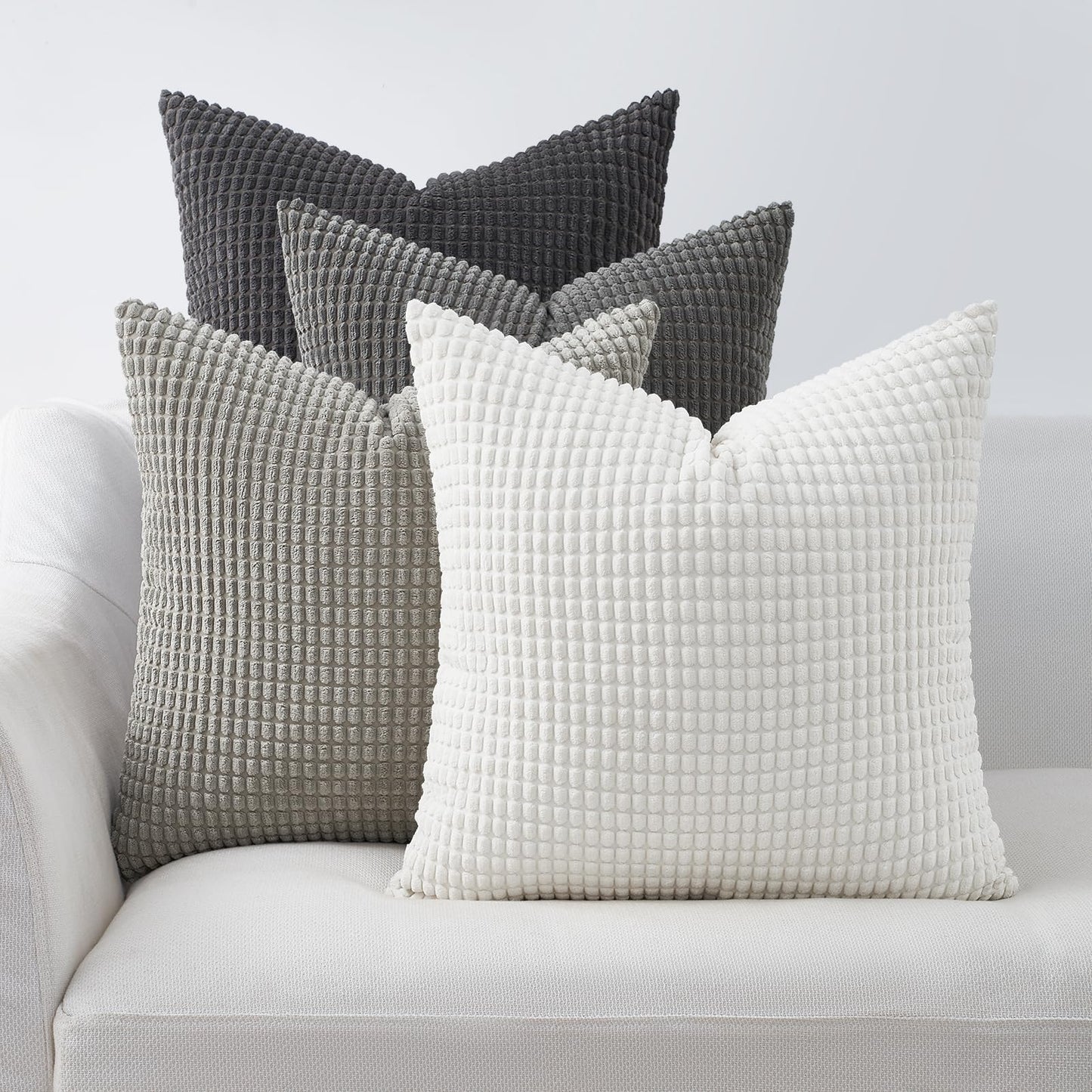 Topfinel 4 Packs Grey Decorative Throw Pillow Covers 24x24 Inch for Living Room Couch Bed Sofa, Boho Western Farmhouse Home Decor, Square Soft Moss Corduroy Fall Cushion Case 60x60 cm