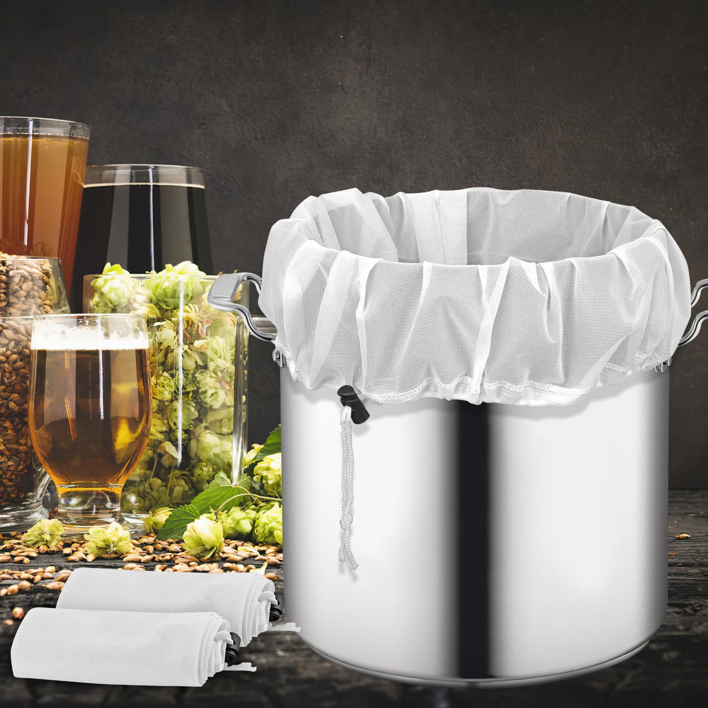 Brew Bags, 2 Pack Extra Large Reusable Straining Bag, 26"x22", 250 Micron Fine Mesh Strainer Bag with Adjustable Drawstring for Home Brewing Hops Grains Fruit Wine Beer Making Brew in a Bag Supplies