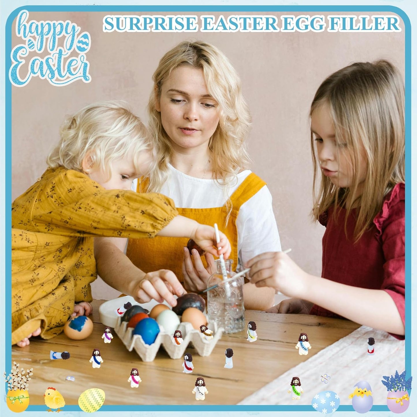 Skiennix Little Jesus Figures - 50 Pcs Mini Rubber Toys in 10 Colors for Easter Egg Stuffers & Party Favors