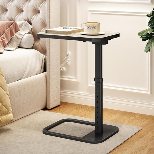 Driftwood Grey TV Tray Table - Adjustable Height & Rounded Metal Corners | C-Shaped Snack Table for Small Spaces