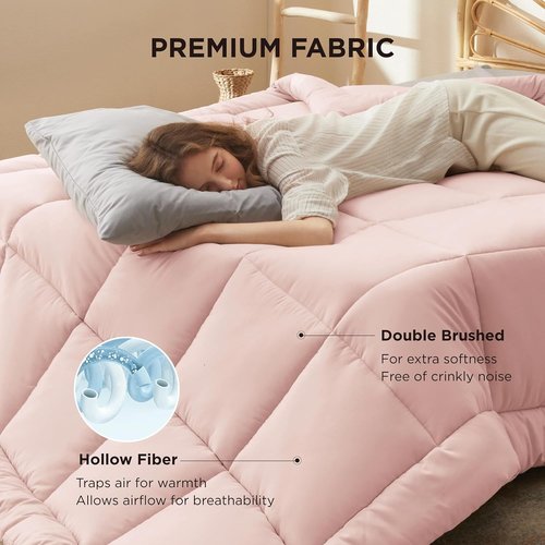 Bedsure Comforter Duvet Insert - All-Season Cal King Size Quilted Bedding, GentleSoft Down Alternative, Pink 96 x 102 Inches
