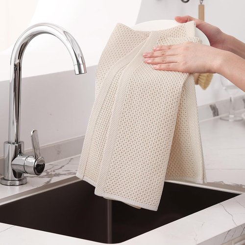 Homaxy 100% Cotton Kitchen Dish Towels - Ultra Soft & Absorbent Quick Drying, 20 x 28 Inches | 4-Pack Beige