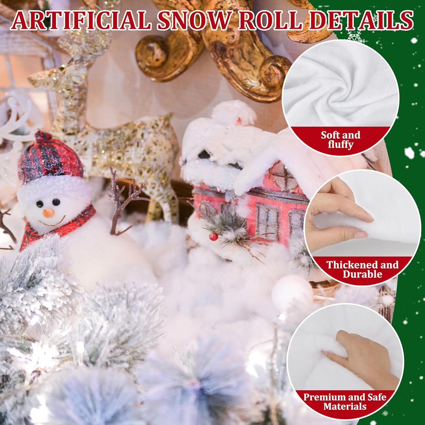 Palonu Snow Blanket - Thick Soft Fluffy Artificial Snow for Christmas Decor | 3 Rolls, 3 x 8 Ft