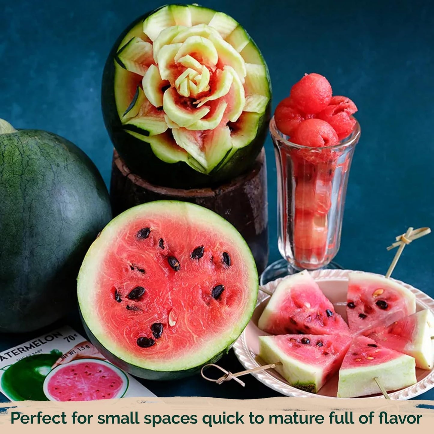 KVITER 50 Watermelon Seeds - Heirloom Organic Mini Melon Seeds for Sweet Outdoor Gardening