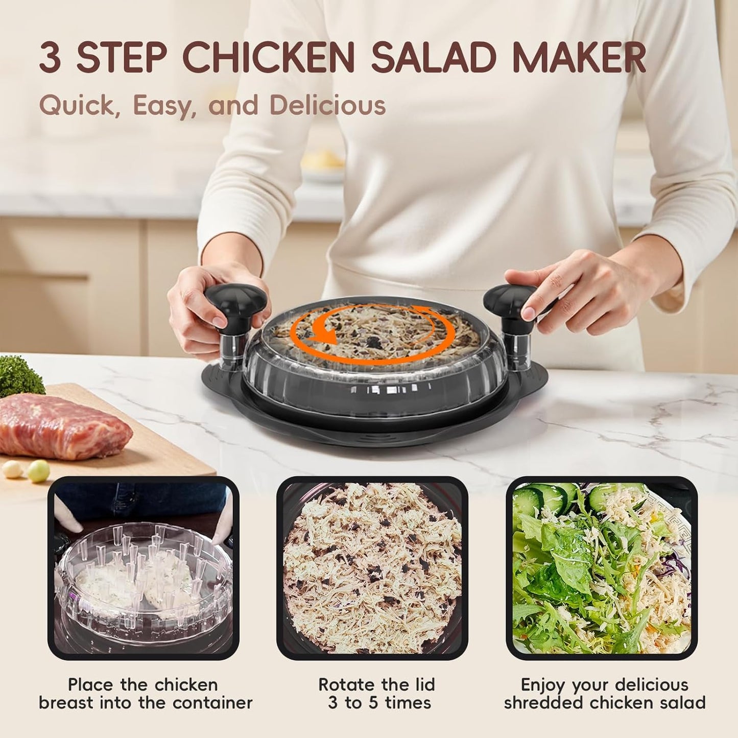 XL Chicken Shredder - Ergonomic Meat Shredder Tool with Non-Slip Base | Dishwasher Safe, Black