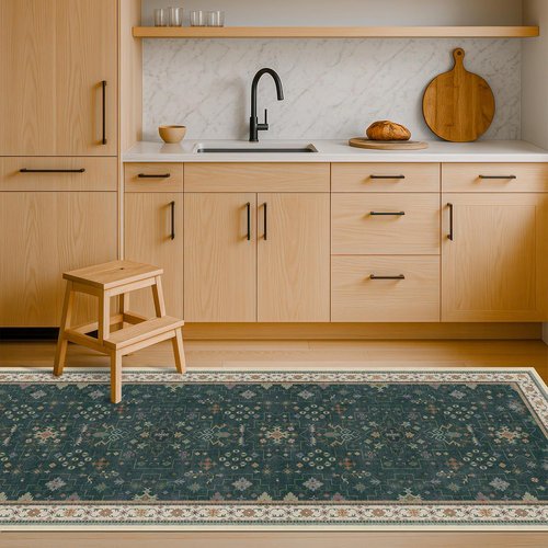Hazo Haus Vintage 2x7 Washable Runner Rug - Non-Slip, Stain Resistant, Dark Green Floral Design for Kitchen & Hallway