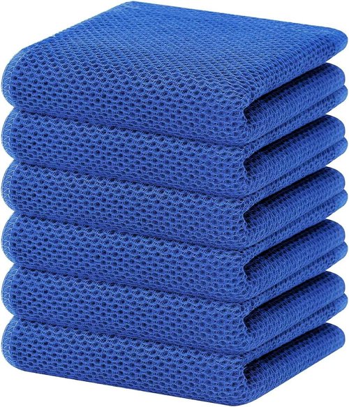 Homaxy Kitchen Dish Towels - Ultra Soft 100% Cotton Waffle Weave, Quick Drying, 13 x 28 Inches, 6-Pack, Blueberry