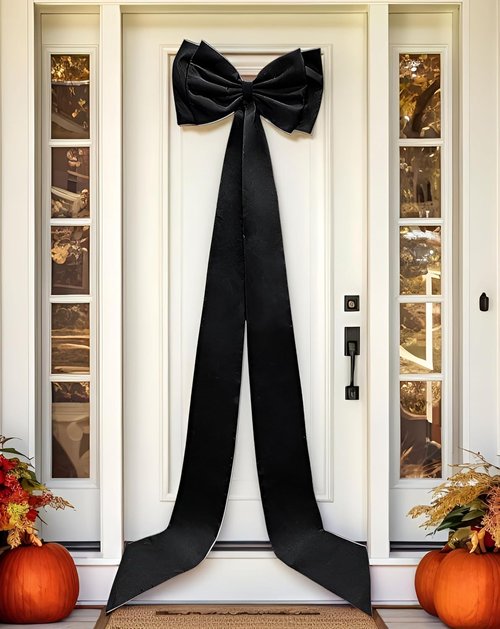 Giant Bow Decoration - Double Layer Large Satin Bow for Home Wreath & Wedding Decor | Black, 71x18 Inch