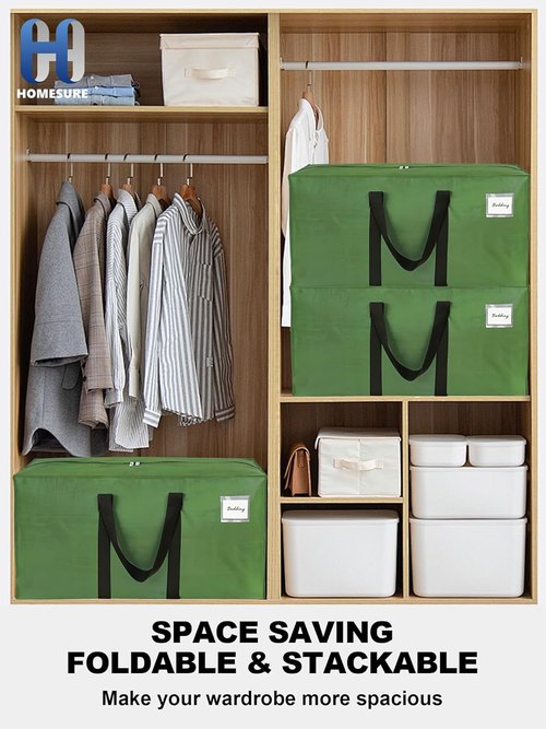 HOMESURE 12 Pack Large Water-Resistant Moving Bags - Heavy Duty Storage Totes with Zippers & Handles | Space-Saving Design