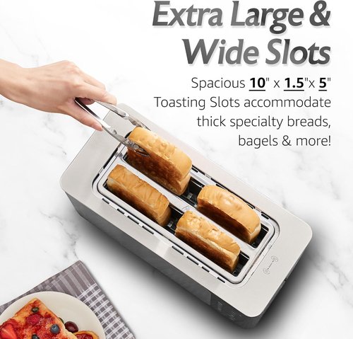 Elite Gourmet SmartToast 4-Slice Digital Toaster - 1.5” Wide Slots for Thick Breads & Bagels, LED Touch Screen, Countdown Timer, Stainless Steel