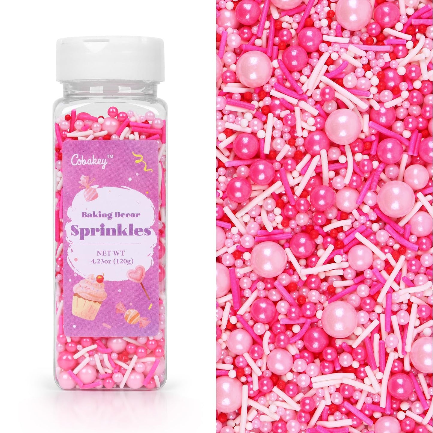 Pink Sprinkles for Cake Decorating 4.23ounce - Valentines Sprinkles for Baking, Cupcake, Ice Cream, Candy, Cookie Decorations - Pearl Sprinkles for Valentines Princess Bridal Shower Wedding Party