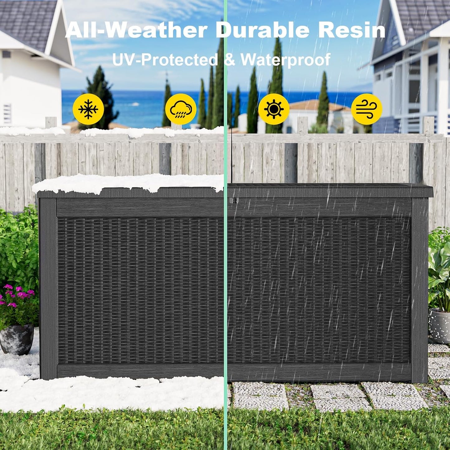 Skiennix 320 Gallon Outdoor Deck Box - Lockable Waterproof Storage for Garden Tools & Cushions | Black