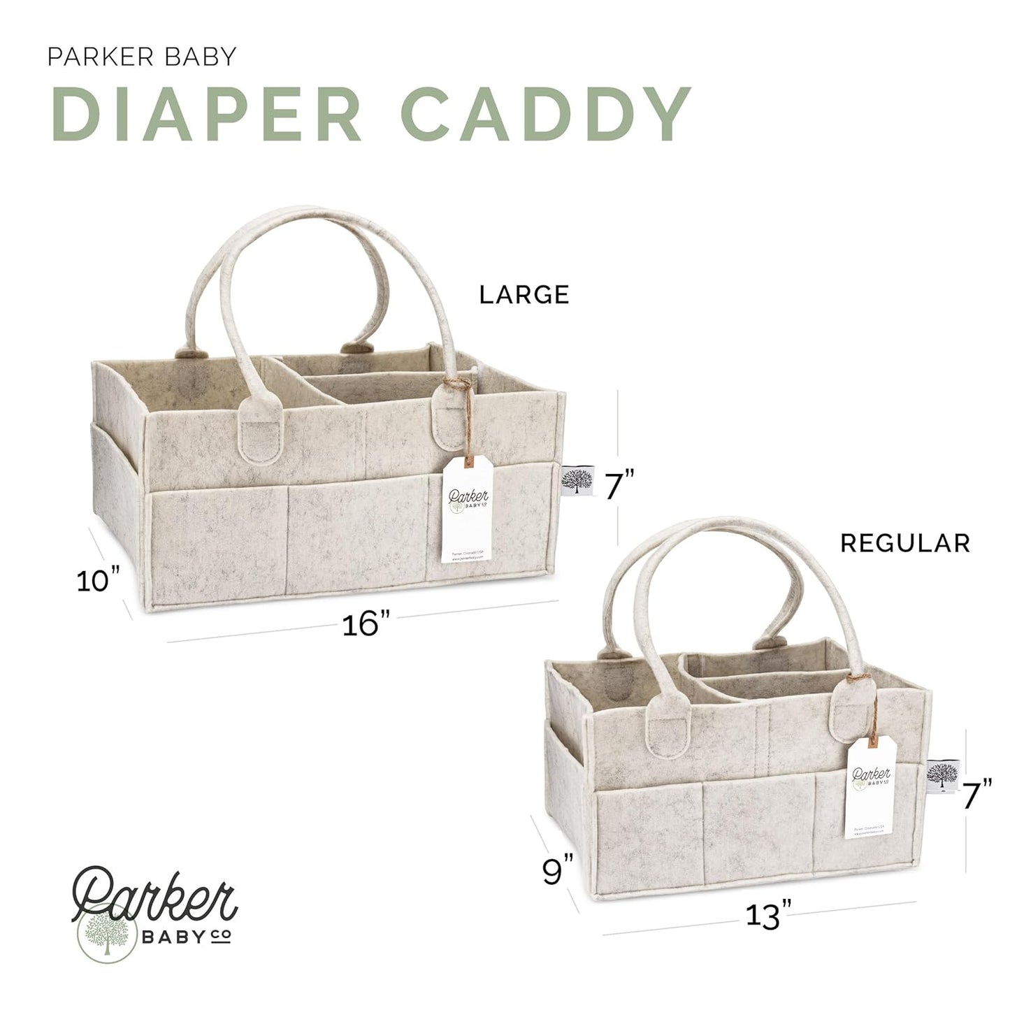 Parker Baby Diaper Caddy - Versatile Nursery Storage Bin & Car Organizer for Diapers - White Regular Size
