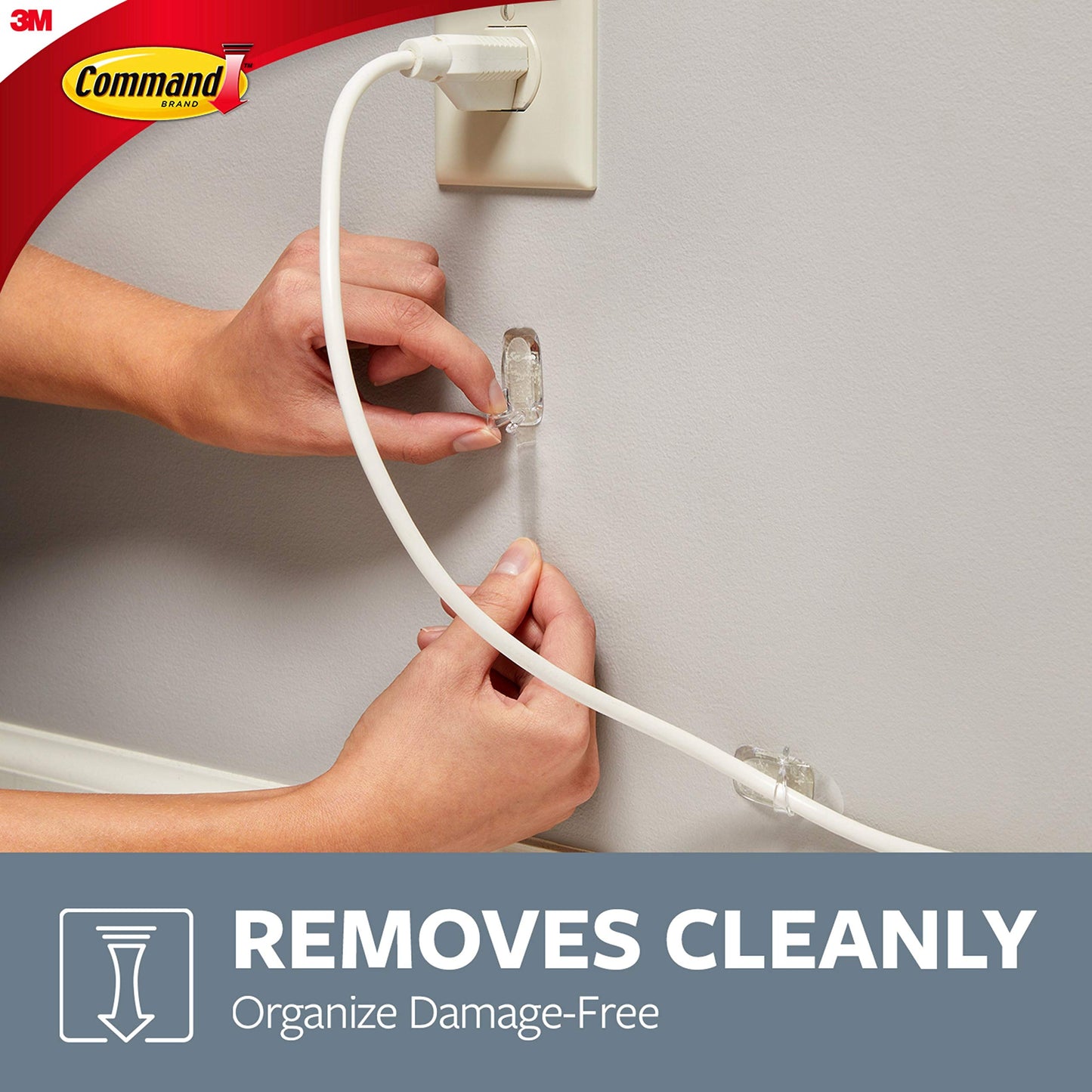 Command Large Cord Clips, Organize Damage-Free, 4-Packs, 8-Clips Total