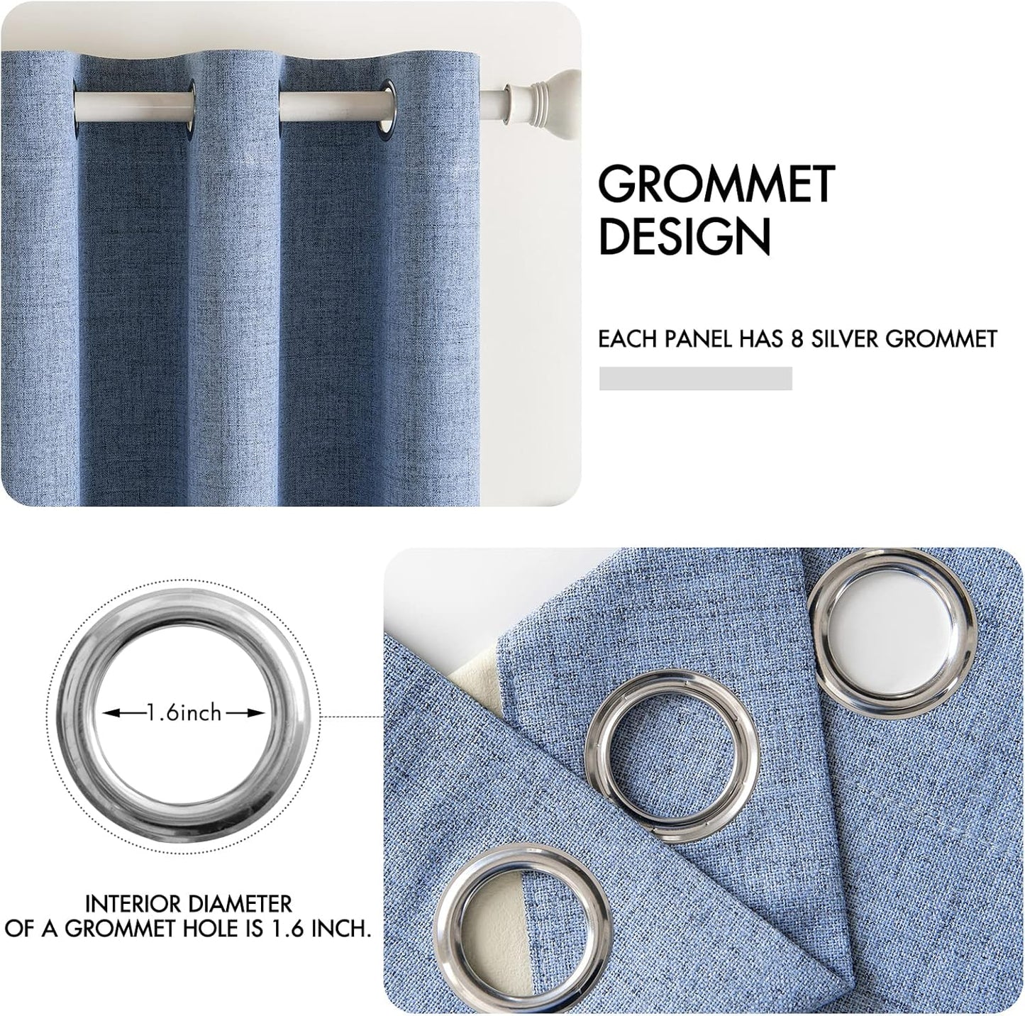 MIULEE Blackout Curtains - 100% Thermal Insulated Linen Texture Drapes | Stone Blue, 52x63 Inch (2 Panels)