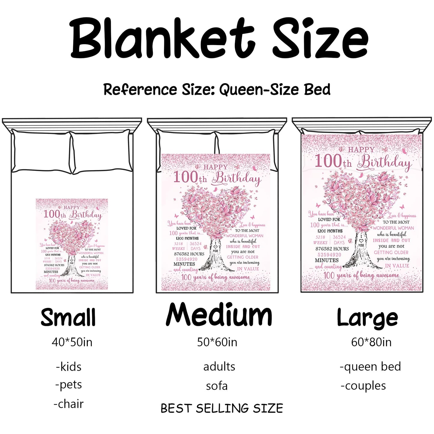 XALAZY 100th Birthday Gifts for Women Blanket 60”X50”, 100th Birthday Decorations, Gifts for 100 Year Old Woman, 100th Birthday Gift Ideas, 1925 Gifts for 100th Birthday Women, 100th Birthday Blanket