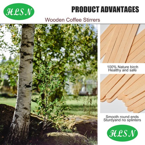 HLSN Wooden Coffee Stirrers, Thick Birch 5.5 Inches 1000PCS Disposable Coffee Stirrers Stir Sticks for Coffee & Cocktails, Natural Birch Biodegradabl Food Grade Stir Sticks for Coffee Bar