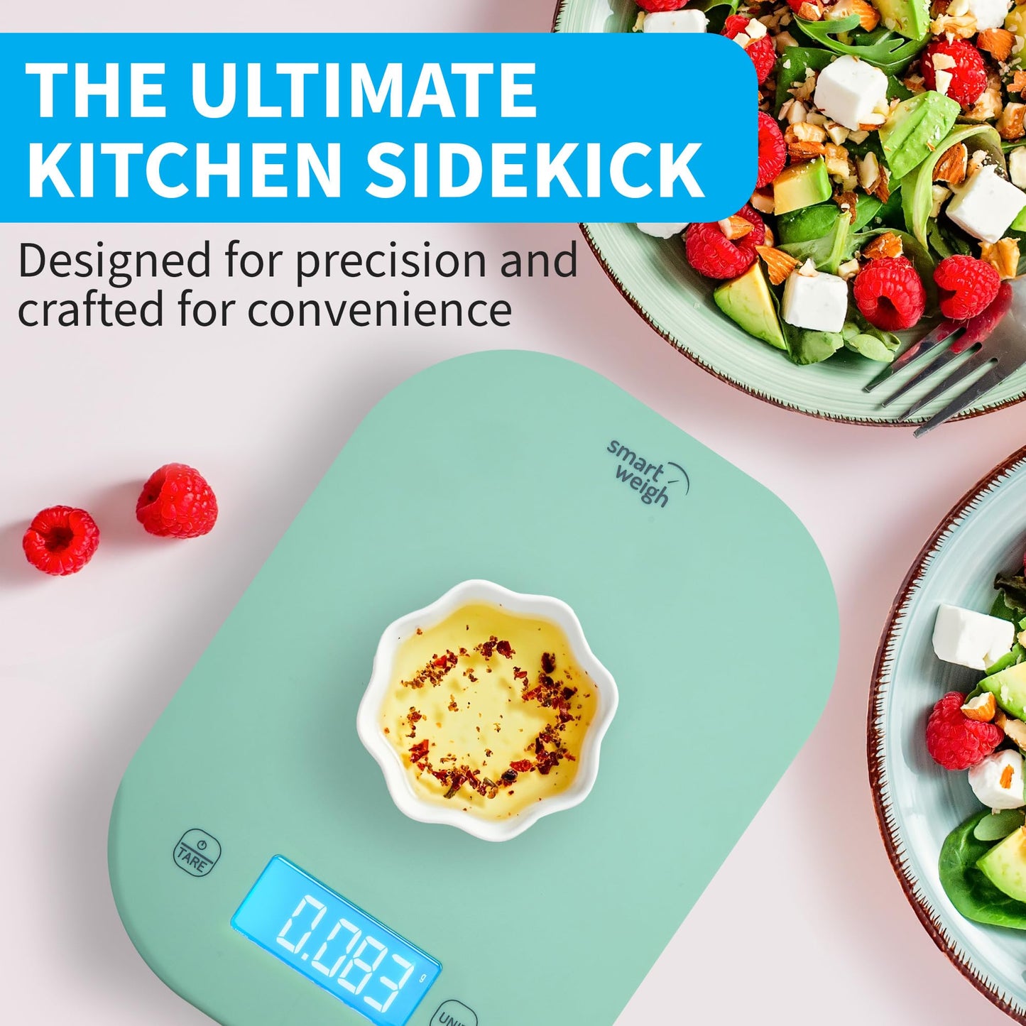 Smart Weigh Mint Green Digital Kitchen Scale for Cooking, Weight Loss, Calorie Tracking, Baking, Food Portion Control, and Meal Prep - Accurate Measurements in Grams and Ounces