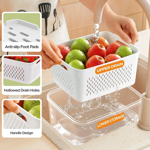5-Pack Fruit Storage Containers - Leakproof Fridge Organizer with Removable Colanders | Ideal for Produce & Vegetables