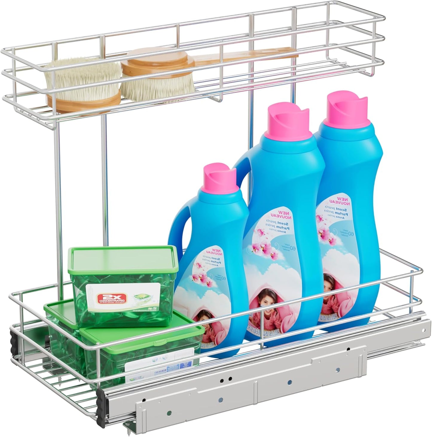 Under Sink Organizer by [Brand Name] - 2-Tier Pull-Out Cabinet Organizer | Chrome Plated, 9"W x 18.5"D