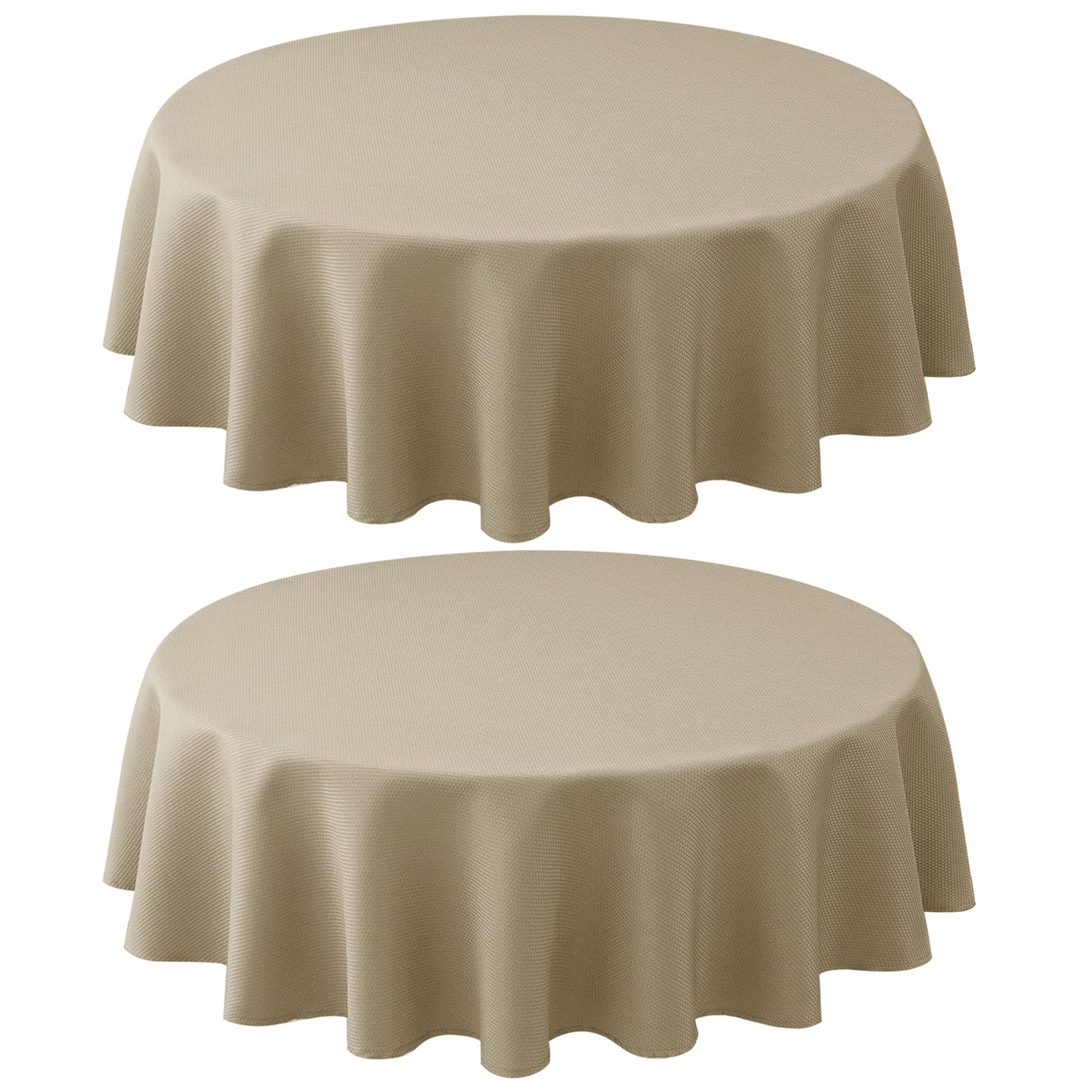 Biscaynebay 2 Pack Textured Fabric Round Tablecloths 60'' for Tables diameters from 28" to 48", Natural Table Cloth Water Resistant Small Folding Table Covers for Dining Kitchen Wedding Parties