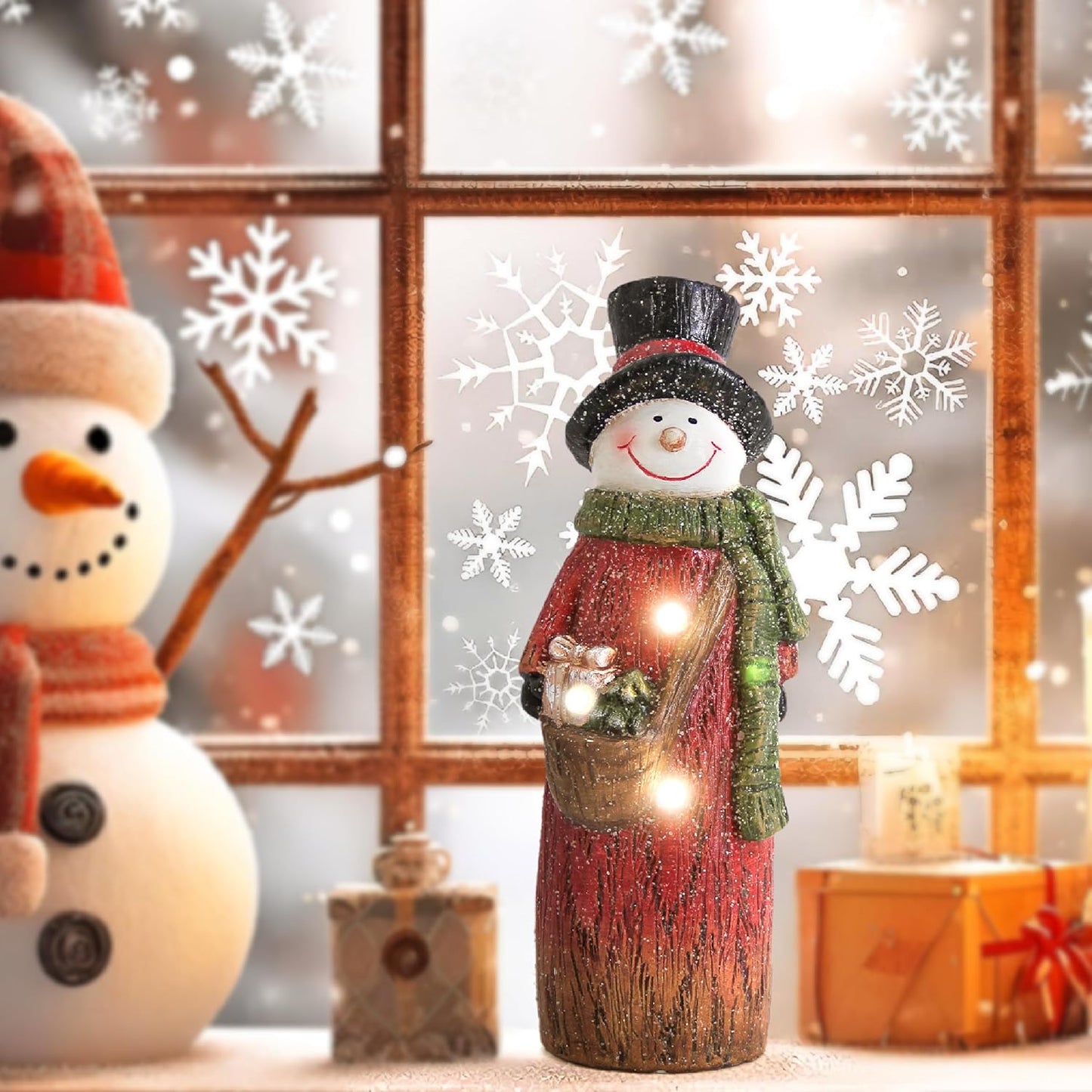 Smadeer Christmas Snowman Decoration - LED Light-Up Resin Figurine | 9.8 Inch Holiday Table Decor