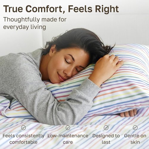 California Design Den Full Cotton Sheet Set - 100% Soft Sateen, 400 TC, Deep Pockets, Rainbow Stripe