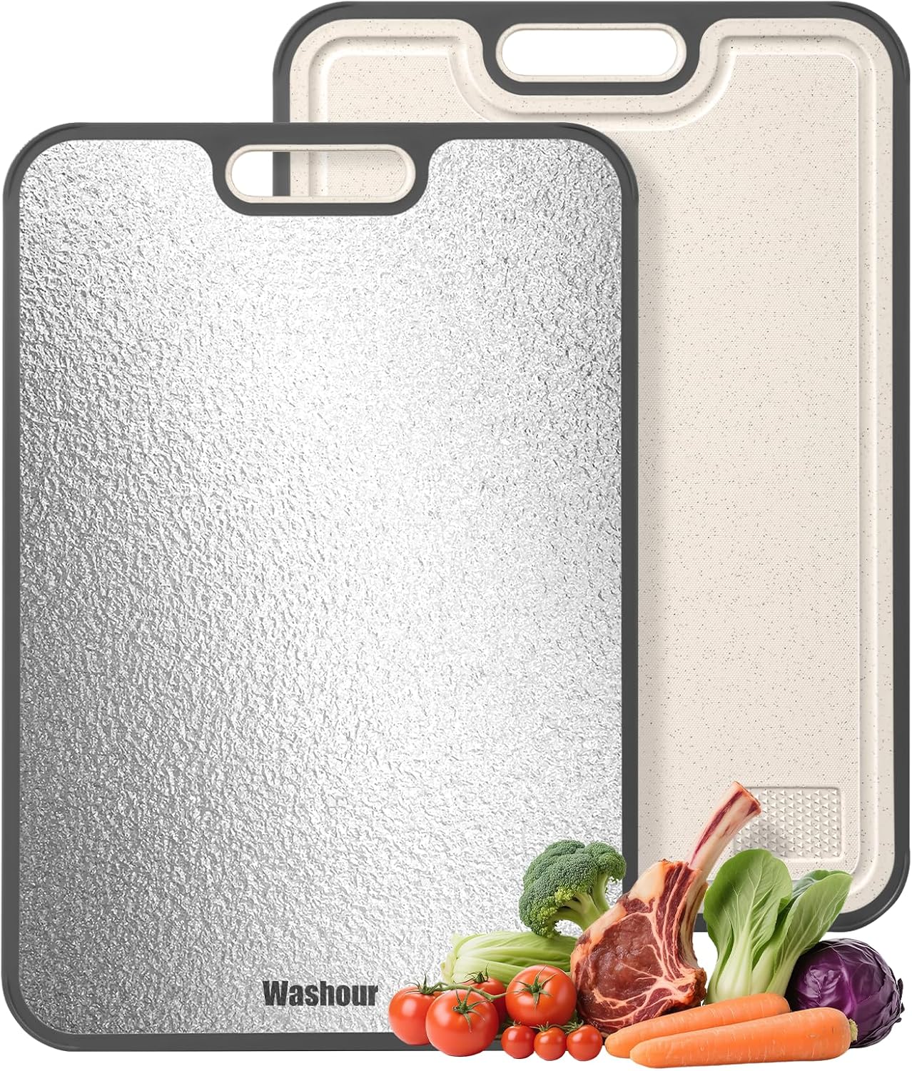 Stainless Steel Cutting Board - Non-Toxic 2-in-1 Double-Sided Design | Easy to Clean, Large 16”×11” Size