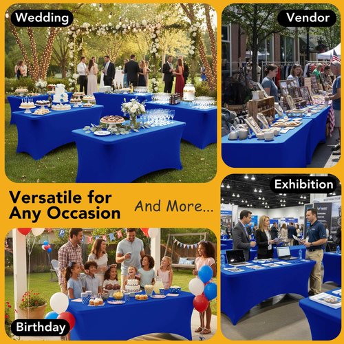 Dailyset 6-Pack Premium Royal Blue Spandex Tablecloths for 6ft Rectangle Tables, Stain & Wrinkle-Resistant, Washable Stretch Polyester Fitted Table Cover for Weddings, Banquets, Events, Parties