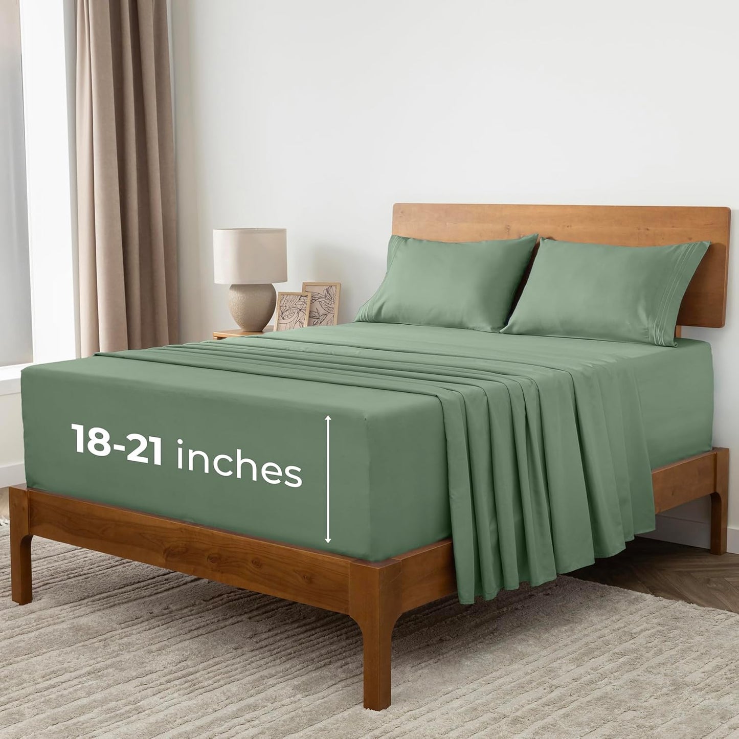 Mellanni Extra Deep King Sheets - 4 PC Ultra Soft Cooling Bedding Set | Hotel Luxury, Wrinkle & Stain Resistant (King, Sage)
