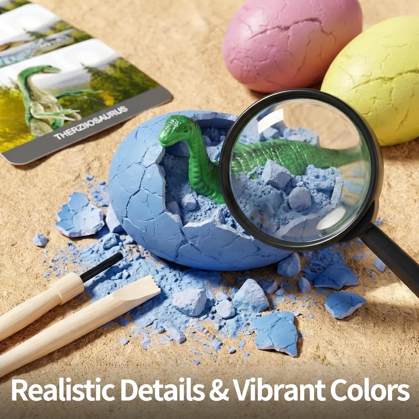 Skiennix Colorful Dinosaur Eggs Excavation Kit - STEM Learning Toy with Cards | 24 Pack for Kids Age 3+