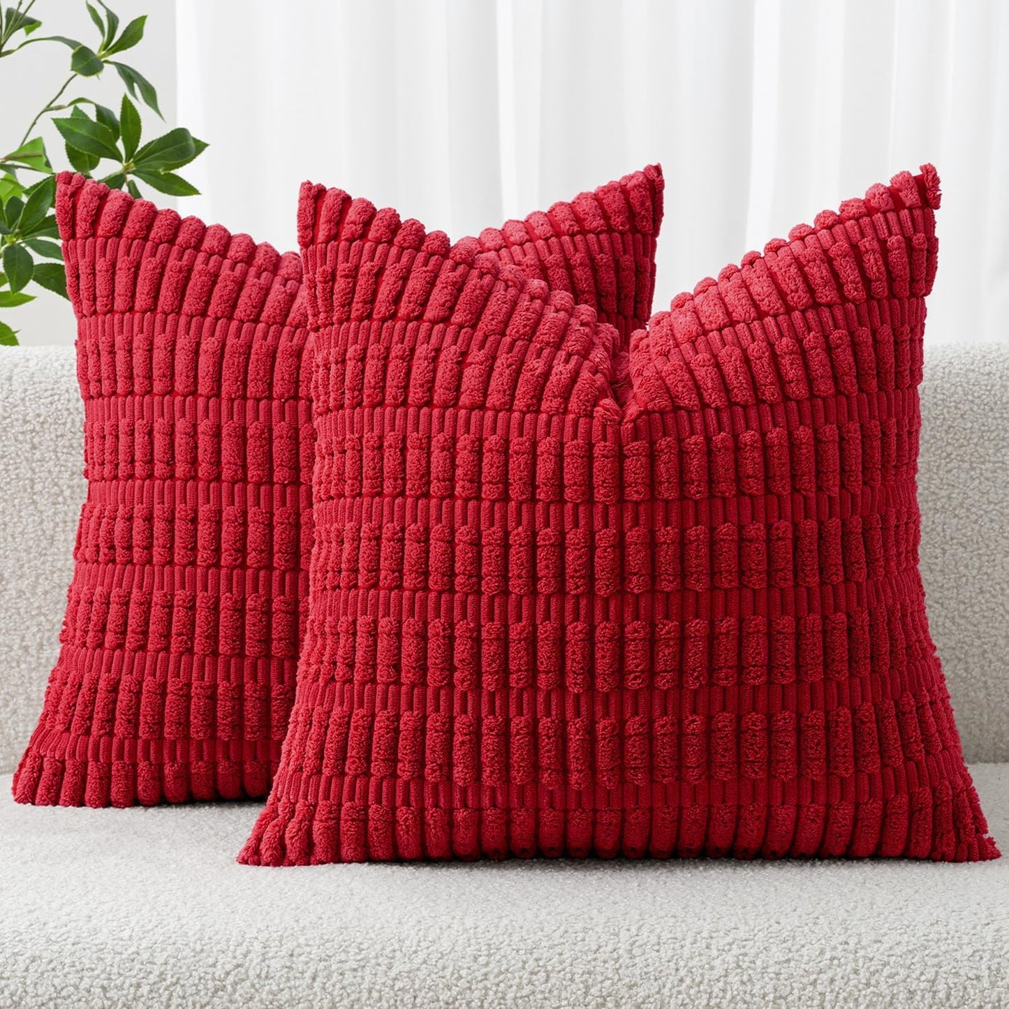 MIULEE Red Corduroy Decorative Pillow Covers - Soft Boho Striped Design | 18x18 Inch for Modern Home Decor
