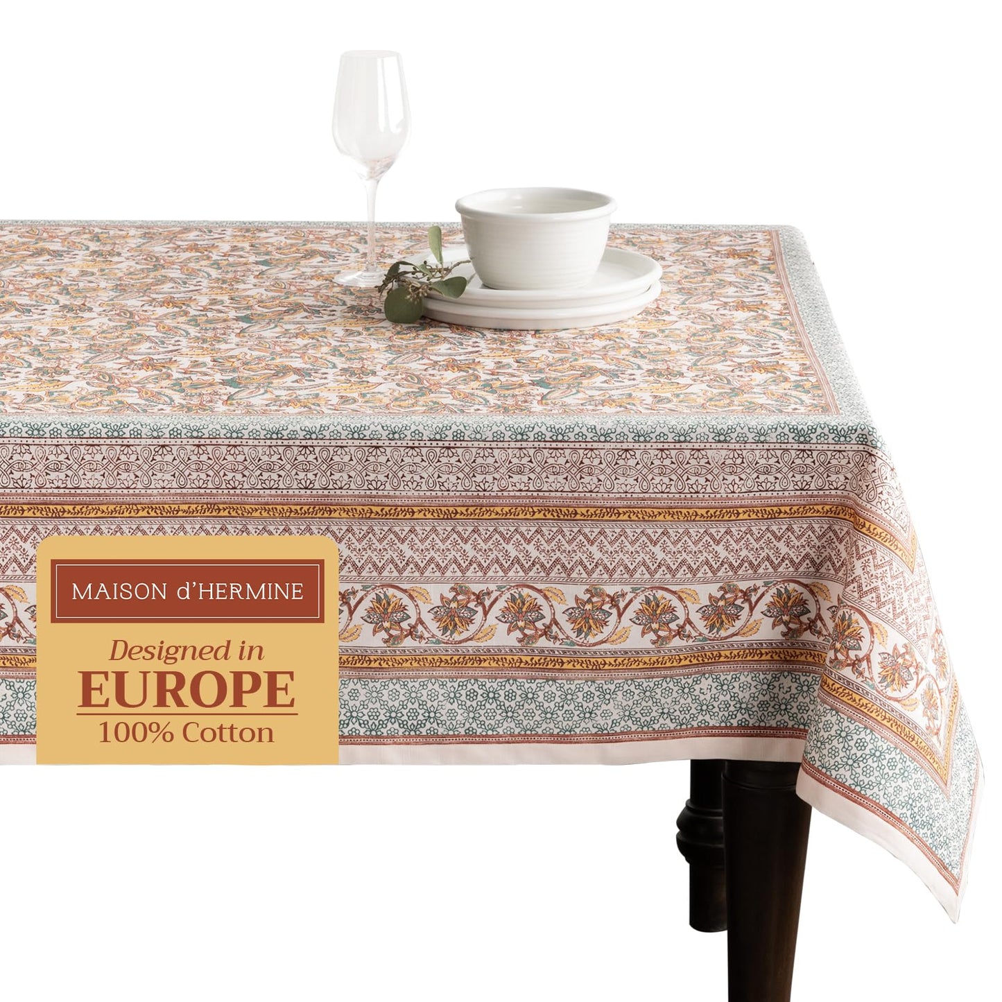 Maison d' Hermine Table Cloth Square Table 100% Cotton 54 x 54 Inches Fall Tablecloth Reusable Everyday Use for Thanksgiving Christmas Decorations Dining Farmhouse Party (Nila)
