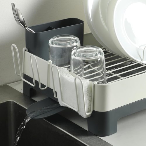 Gibson Home Nestcraft Dish Rack - Full Size Rust Resistant with Drain Board & Flatware Caddy | White